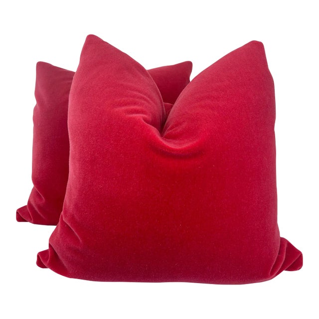 Mohair in Poppy 22" Pillows-A Pair For Sale