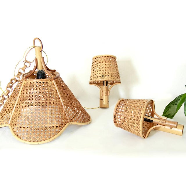 VintageOmbrellino Bamboo and Viennese Straw Ceiling Lamp, Italy, 1970s For Sale - Image 10 of 11