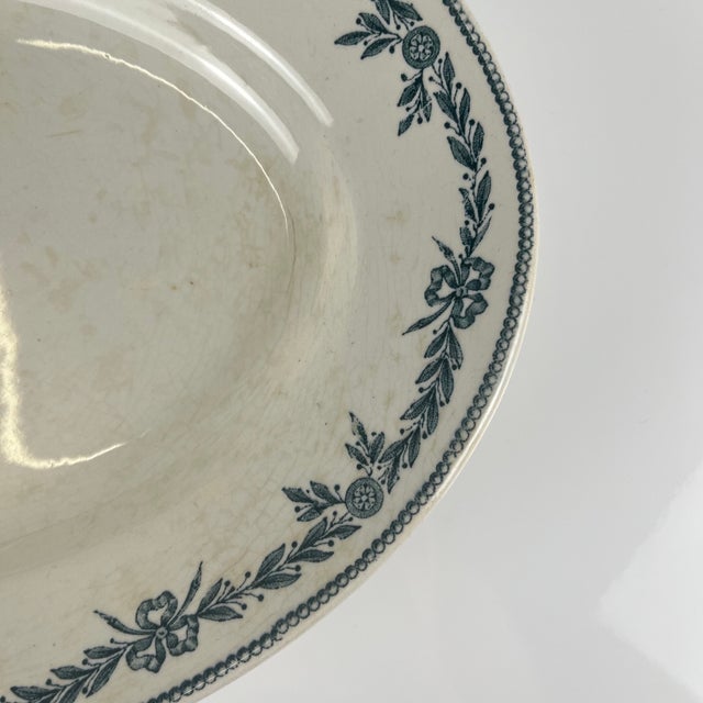 Large Oval Earthenware Platter with Laurels Pattern from Moulins des Loups, 1900s For Sale - Image 9 of 11