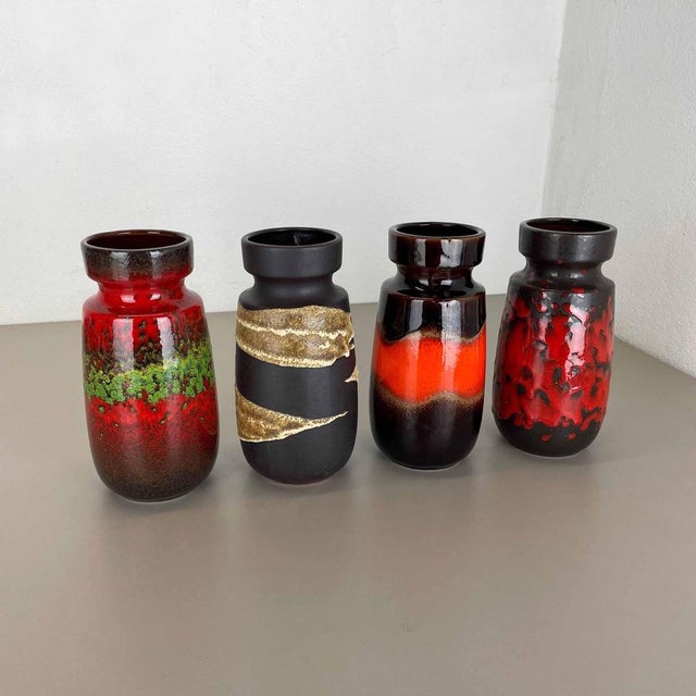 Vintage Pottery Fat Lava Vases attributed to Scheurich, Germany, 1970s, Set of 4 For Sale - Image 3 of 18