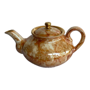 1960's Arabia Finland Marble Glaze Teapot With Gold Trim — Immaculate Condition