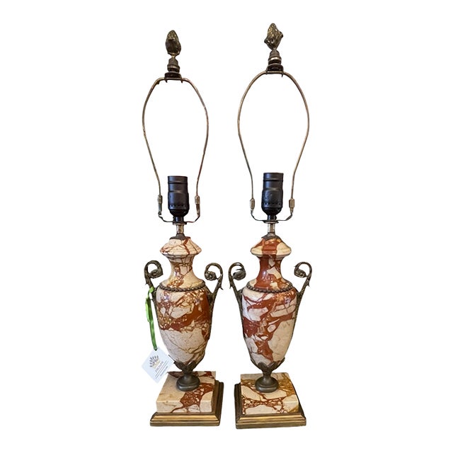 Petite Antique Marble Urns Now Designer Table Lamps - A Pair For Sale