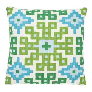 Schumacher Palmetto Print Pillow in Lagoon For Sale