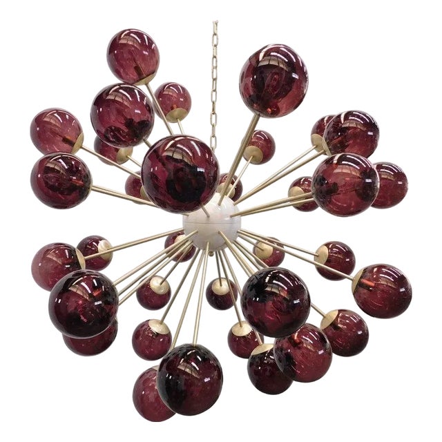 21st Century Italian Nova Satin Brass Amethyst Bubbles Murano Sputnik Chandelier by Fabio LTD For Sale