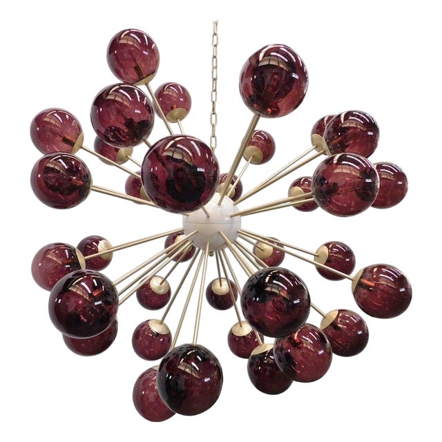 21st Century Nova Satin Brass Amethyst Bubbles Murano Sputnik Chandelier by Fabio LTD For Sale