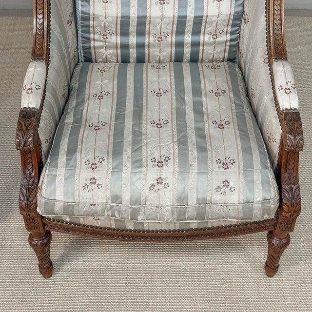 Pair 19th Century French Louis XVI Walnut Bergères ~ Armchairs For Sale - Image 11 of 17