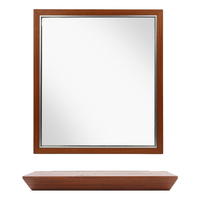Mid-Century Teak Mirror with Shelf from De Coene, Belgium, 1960s, Set of 2 For Sale