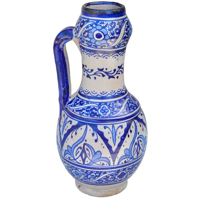 Early 20th Century Early 20th Century Handmade Moorish Ceramic-Art Vase W/Blue Hues For Sale - Image 5 of 9