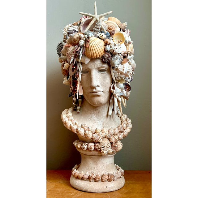 Vintage Shell Encrusted Bust Sculpture For Sale In West Palm - Image 6 of 12
