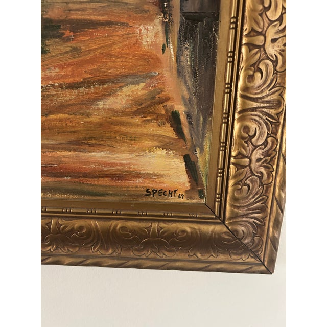 Brown 1960s Original Mid Century Painting of a Nautical Scene. It Is Framed in a Gold Frame. For Sale - Image 8 of 8