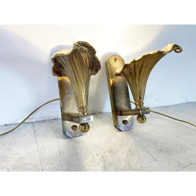 Metal Bronze Flower Wall Lamps, 1970s, Set of 2 For Sale - Image 7 of 13