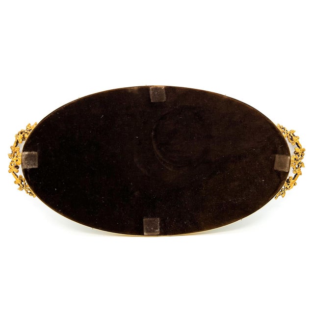 Mid-Century Oval Gilt Mirrored Tray With Floral Handles – Hollywood Regency / Italian Florentine Style For Sale - Image 11 of 12