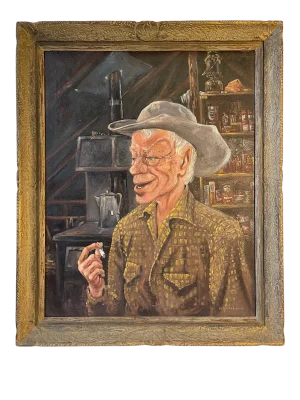 Mid 20th Century Folk Art Portrait Oil Painting, Framed