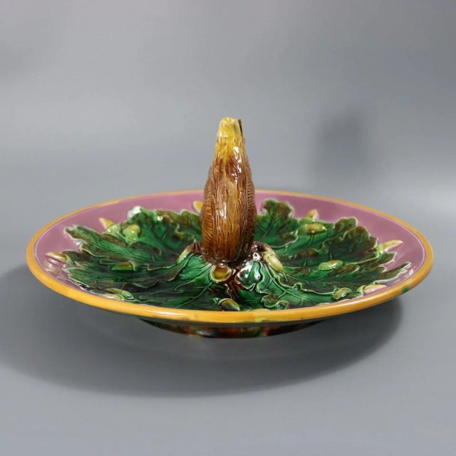 Rare Circular George Jones Majolica Squirrel Nut Dish For Sale - Image 6 of 14