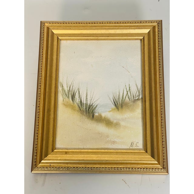 20 th century watercolor on woven paper, signed with initials and framed in a gold tone frame. , no glass.