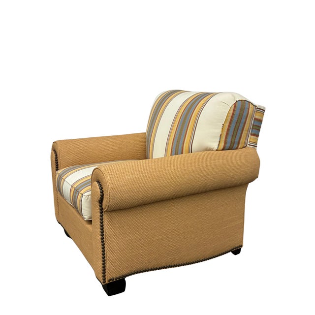 Early 21st Century Hickory Chair Roll-Arm Club Chair With Striped Cushions & Nailhead Trim For Sale - Image 5 of 8