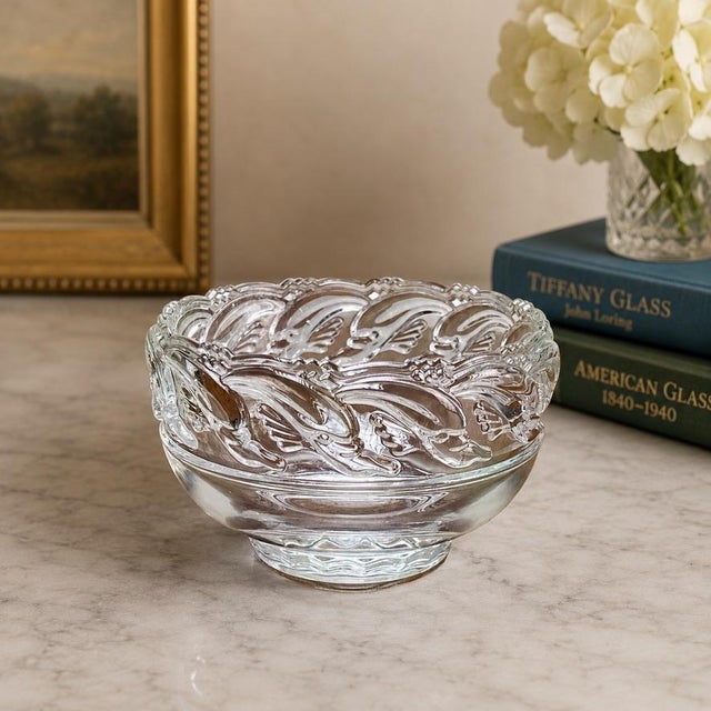 Vintage Tiffany & Co. Mid-Century Modern Crystal Dolphin Pattern Footed Bowl For Sale - Image 10 of 10