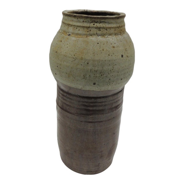 MCM Gray & Brown Glazed Decorative Ceramic Vase/Vessel For Sale