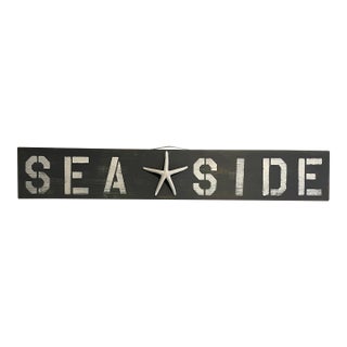 Vintage Hand-Painted “Sea★Side” Nautical Wall Sign on Reclaimed Cabinet Door For Sale