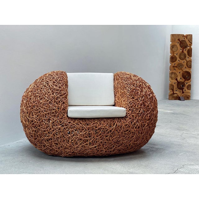 1990s Woven Rattan Wicker Egg Nest Lounge Chair, Switzerland, 1990s For Sale - Image 5 of 10