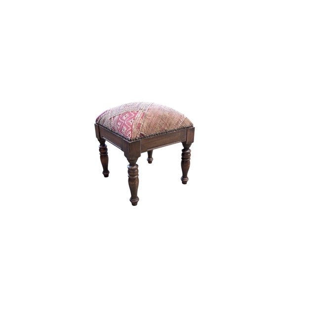 1980s Vintage Stool/Footstool Upholstered W/Kutchi Indian Banjara Fabric 15" H For Sale - Image 5 of 6