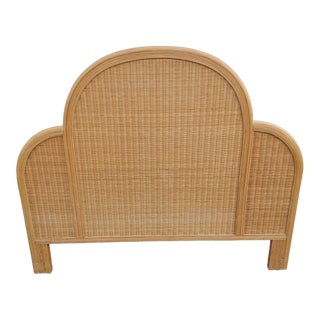 Mid 20th Century Queen Size Pencil Reed and Wicker Headboard For Sale
