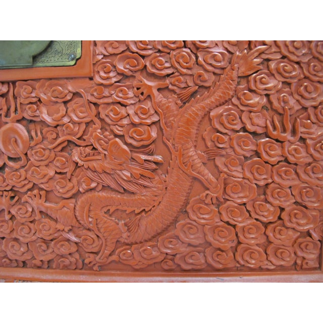 Large Chinese Cinnabar Lacquer Heavily Carved Dragon Motif Wood Box Chest For Sale - Image 14 of 16