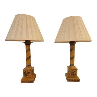 Mustard & Black Tole Table Lamps -A Pair For Sale