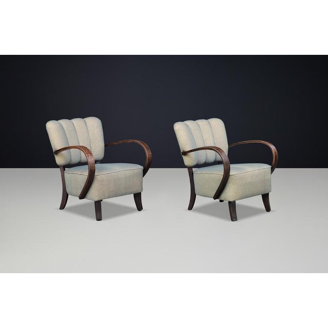 Gold Art Deco Armchairs, Bentwood Lounge Chairs from Jindřich Halabala, Czech, 1940s, Set of 2 For Sale - Image 8 of 10