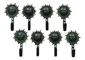 Bohemian Sun Green Brass Wall Hooks - Set of 8