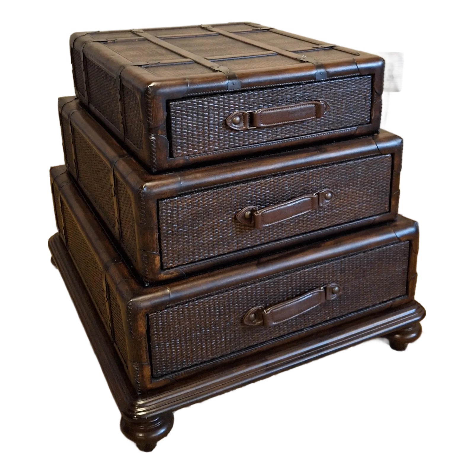 Late 20th Century Stacking Luggage-Form Leather & Woven Rattan Side ...