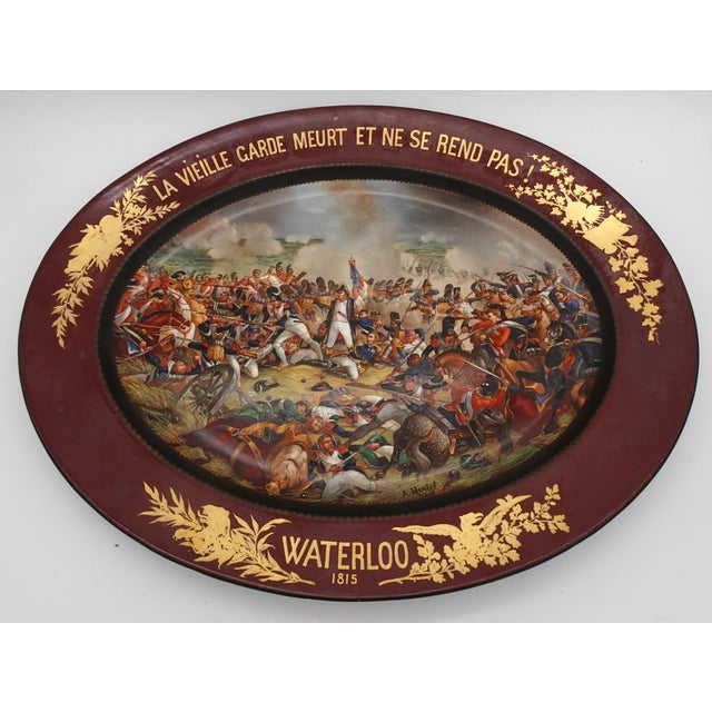Large Hand-Painted Wall Charger Plate Depicting Waterloo Battle with Napoleon by Jean Antoine Mertel, 1866 For Sale - Image 16 of 18