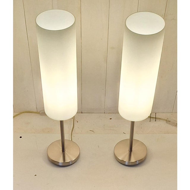 2000 - 2009 Vintage Table Lamps with Metal Frame and Opaque White Glass Shade, 2000s, Set of 2 For Sale - Image 5 of 7