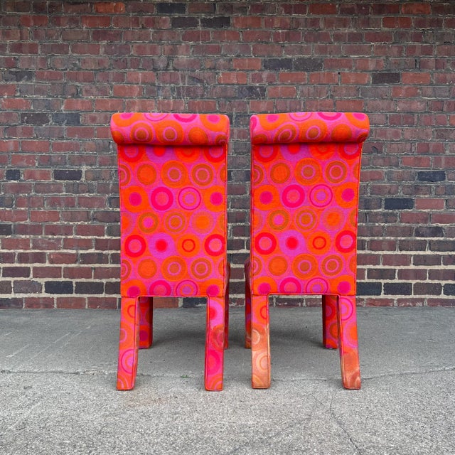 Pair of Tall Back Parsons Chairs Midcentury Fabric For Sale - Image 4 of 10