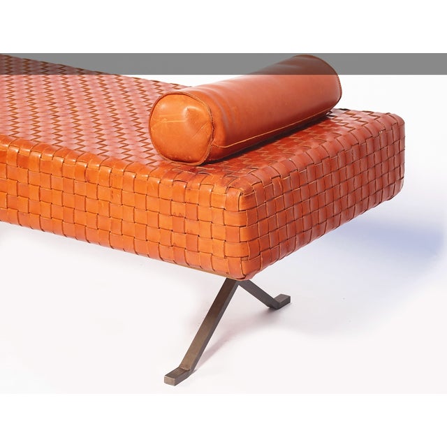 Animal Skin Late 20th Century Enzo Mari “Sigmund” Daybed in Braided Tanned Leather, Wood & Steel For Sale - Image 7 of 10
