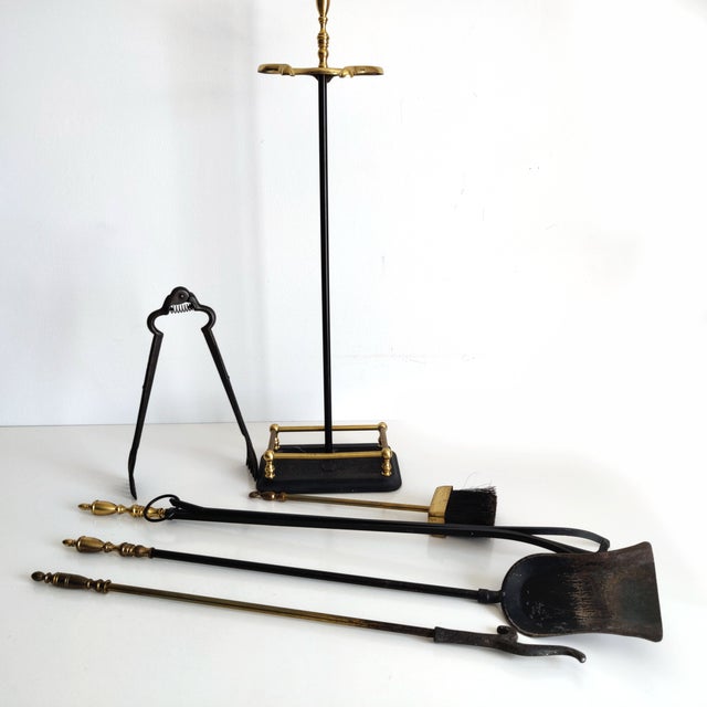 Vintage Cast Iron and Brass Fireplace Tool Set and Stand For Sale In Lexington, KY - Image 6 of 9