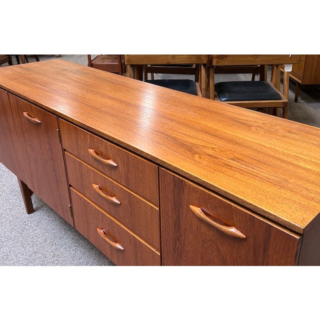 Item #PB101 Mid Century Modern Teak Credenza c.1960 Left Side Cabinet w/ Shelf - Center Right Bank of Drawers - Right Side...