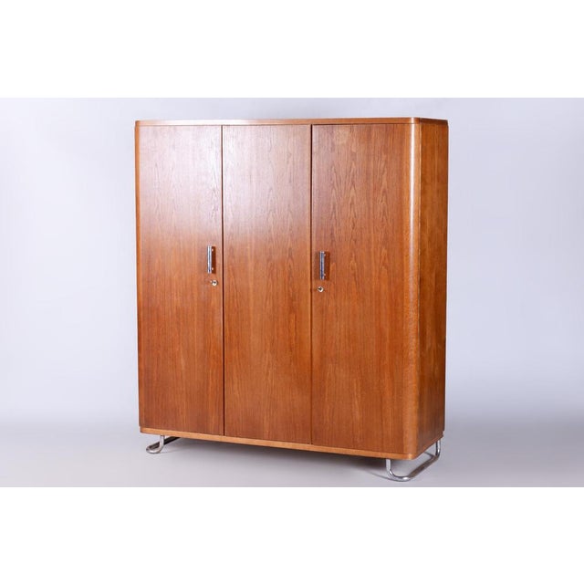 Brown Bauhaus Wardrobe in Oak and Chrome-Plated Steel, Czechia, 1930s For Sale - Image 8 of 12