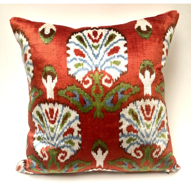 Mediterranean Silk Velvet Ikat Pillow For Sale - Image 3 of 3