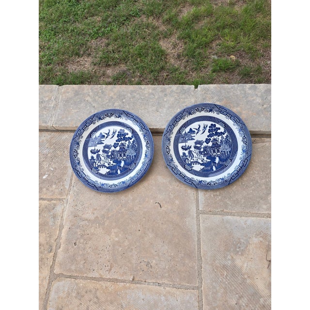 Pair of Blue and White Chargers Blue Willow Platters For Sale In San Antonio - Image 6 of 7