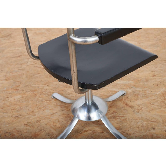 Wood Metal Swivel Desk Chair with Molded Plywood Seat and Back by Rudolf Vichr for Vichr a Spol, Prague, Former Czechoslovakia, 1930s For Sale - Image 7 of 13