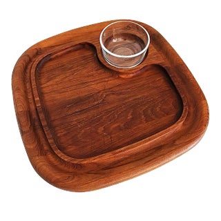 Mid 20th Century Dansk Teak Wood Snack Tray With Bowl by Jens H Quistgaard For Sale