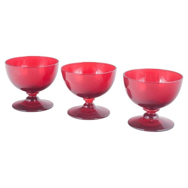1950s Ruby-Red Dessert Glasses by Monica Bratt for Reijmyre Glasbruk, 1950s, Set of 3 For Sale - Image 5 of 5