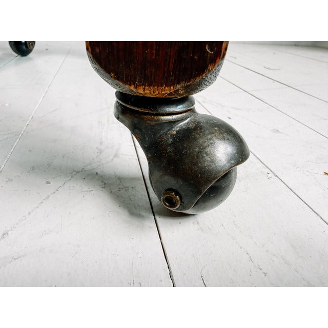 Vintage Gothic Revival Oak Hall Chair With Carved Back and Casters For Sale - Image 10 of 12