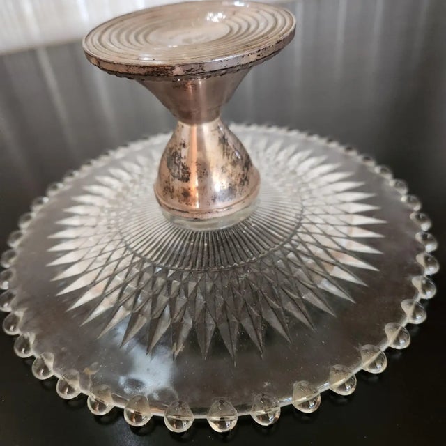 Maurice Duchin Glass & Silver Pedestal Cake Plate 1940s For Sale In San Diego - Image 6 of 8