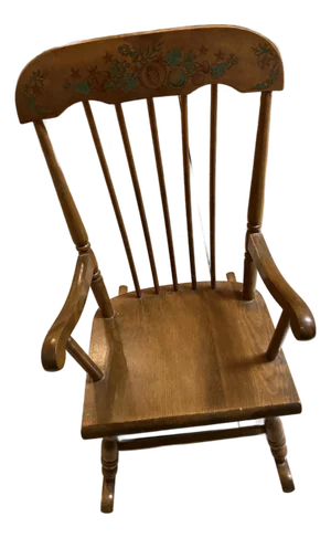 Vintage Oak Hill Child’s Wood Rocking Chair W/German-Made Music Box Fitchburg,MA