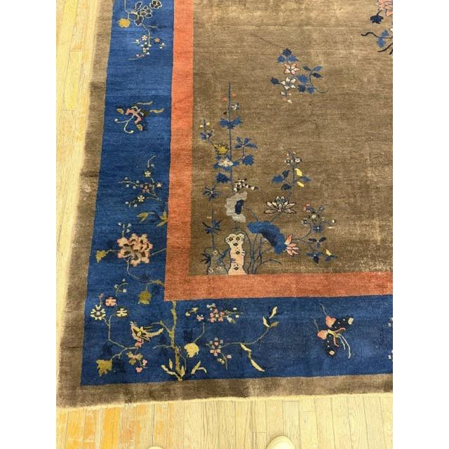 1920s Brown Field Modern Floral Antique Chinese Art Deco Rug For Sale In New York - Image 6 of 7