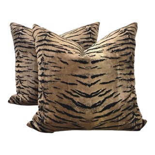 Animalia Classic Tiger Velvet Pillows - a Pair For Sale