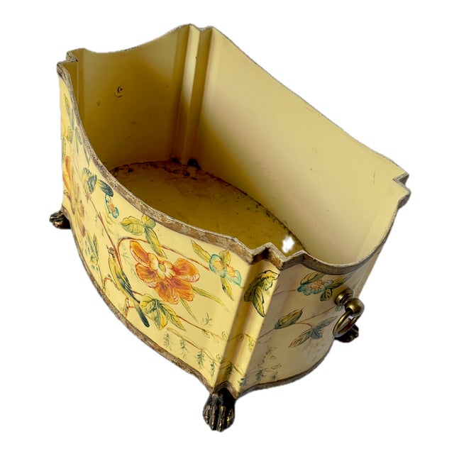 Vintage Hand-Painted Bird & Floral Tole Cachepot For Sale - Image 9 of 14