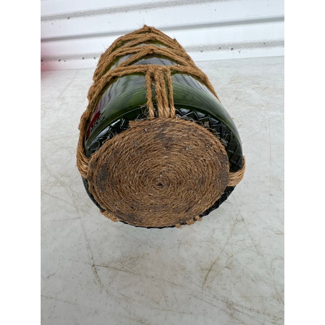 Mid Century Vintage Green Bottle With Macrame Rope Decanter,Vase For Sale - Image 4 of 5